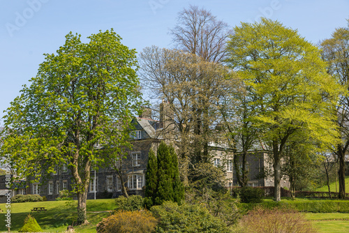 View of the buildings and gardens of the Sedbergh village. Yorkshire Dales, England, UK.
