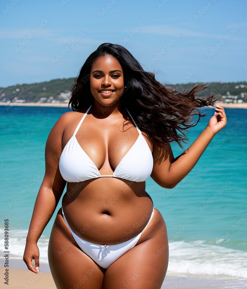 Young Plus-sized African American Woman in Bra Stock Image - Image