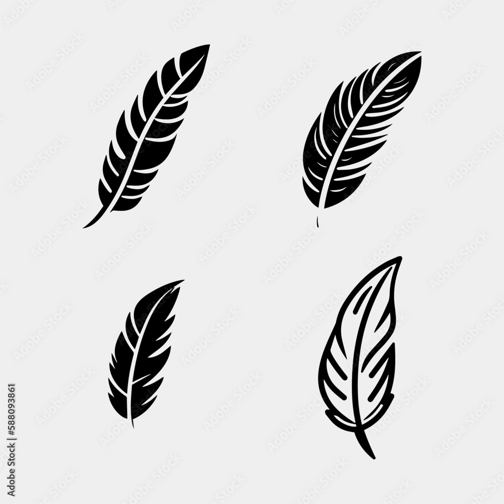 Set of black feathers. Black feather collection Set of black feathers. Black feather collection