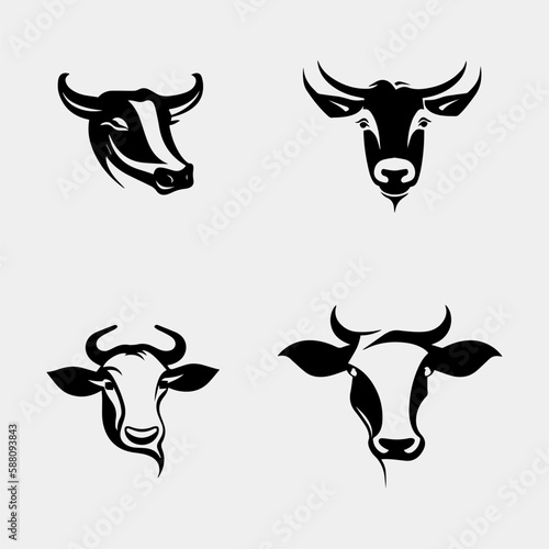 set of cow head vector design idea