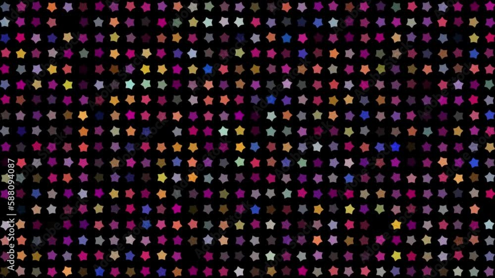 Colored flashing rotating 3d stars on black bg. Abstract festive background for advertising, congratulations, text. Colorful creative flat dynamic shapes animation. Business bg. 60 fps 3D render. Colored flashing rotating 3d stars on black bg. Abstract festive background for advertising, congratulations, text. Colorful creative flat dynamic shapes animation. Business bg. 60 fps 3D render.