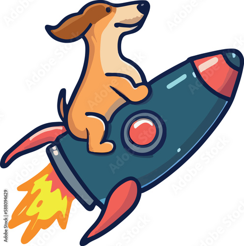 A dog riding a rocket. Vector image.