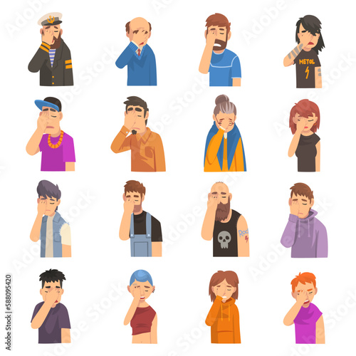 People Characters Showing Face Palm Gesture as Emotion of Embarrassment and Disappointment Vector Set