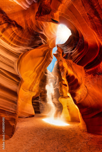 good ghost appears in famous antelope canyon near page in arizona - natural wonder and travel concept