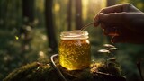 Leckerer süßer frischer Bio Honig aus der Natur ohne Konservierungsstoffe in einem Glas, ai generativ