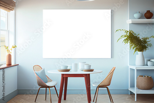 Interior poster mock up with horizontal empty frame, Scandinavian style, AI Generated