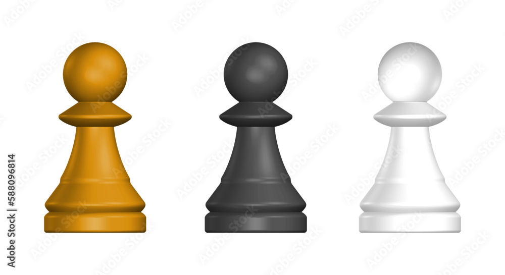 Chess Pawn Piece Vector Illustration Set White Black and Gold Color Chess Pawn Piece Vector Illustration Set White Black and Gold Color