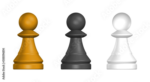 Chess Pawn Piece Vector Illustration Set White Black and Gold Color