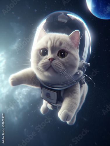 Cat astronaut flying in the space