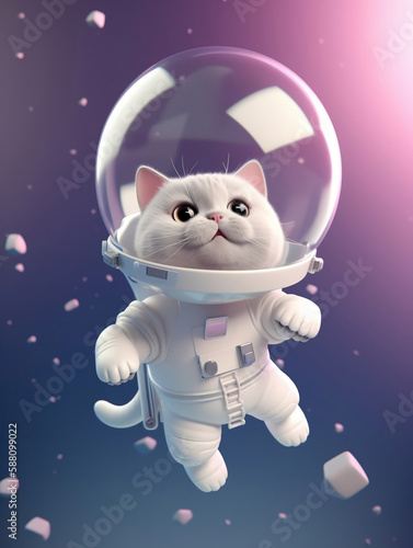 Cat astronaut flying in the space