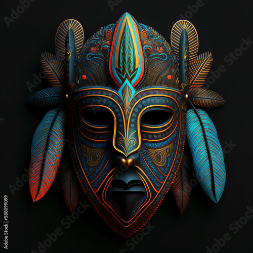 African Tribal Mask (Sese) in Neon Colors photo