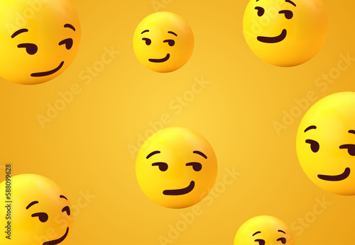 3d smirking emoji face background collection. sexual face yellow emoticon for social network media - smug flirting emojis - suggestive smile emoticon set - cute smiling emoticons. Vector illustration photo