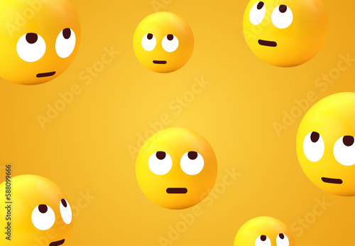 3d emoji face with rolling eyes background collection. yellow emoticon with closed neutral mouth for social network media - disdain boredom emojis - eye roll cute emoticon set. Vector illustration