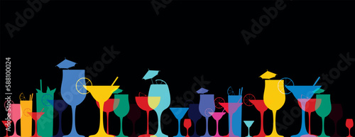 sfondo bicchieri da cocktail, aperitivo, drink, concetto di festa, icone, bar