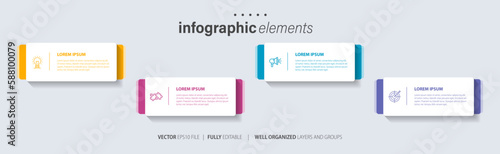 Business Infographics template.Timeline with 4 steps, circles, options and marketing icons. Vector linear infographic elements.
