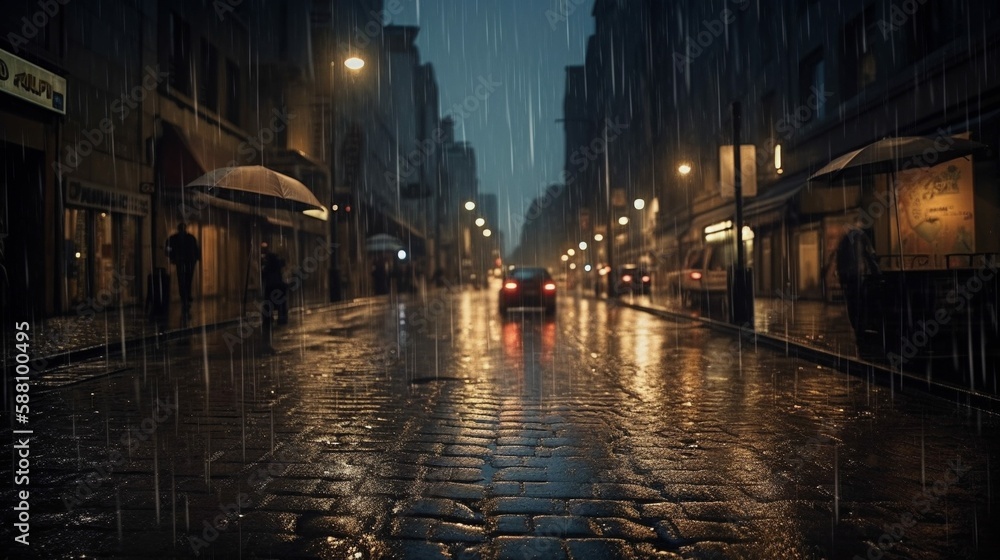 Rainy day on the streets, generative AI
