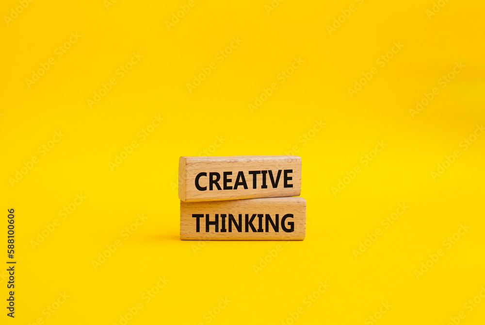 Creative thinkig symbol. Wooden blocks with words Creative thinkig. Beautiful yellow background. Business and Creative thinkig concept. Copy space. Creative thinkig symbol. Wooden blocks with words Creative thinkig. Beautiful yellow background. Business and Creative thinkig concept. Copy space.