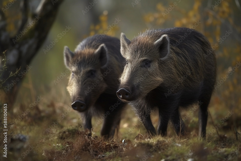 Close up of two wild boars Close up of two wild boars