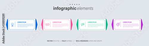 Business Infographics template.Timeline with 4 steps, circles, options and marketing icons. Vector linear infographic elements.
