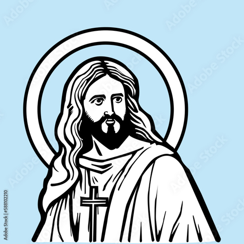A Beautiful and Eye catching Jesus line art in Black and white