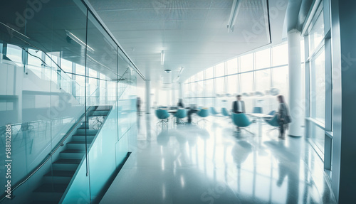 Wallpaper Mural Long exposure shot of meeting room with people in futuristic office. Generative AI Torontodigital.ca