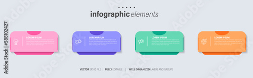 Four text box infographic elements. Business template for presentation. Vector concept with 4 options or steps.
