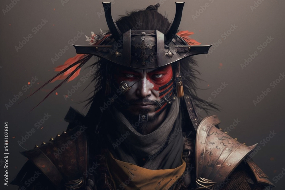 Samurai japanese ronin warrior in war combat costume. Traditional knight shogun character fighter from Japan. Ai generated