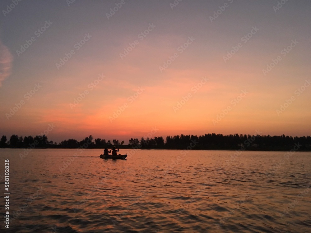 kayaking and sunset on the river