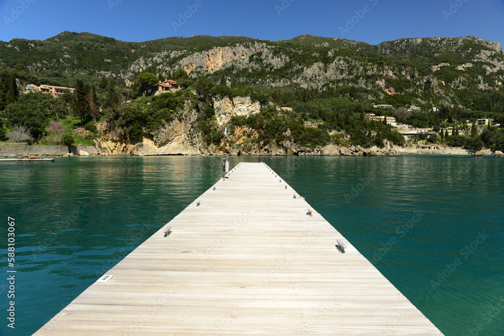 Alipa beach, Paleokastritsa, Corfu island, Greece- An empty port in Spring.