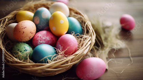 easter eggs in a nest, generative ai