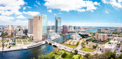 Aerial panorama of Tampa, Florida skyline. Tampa is a city on the Gulf Coast of the U.S. state of Florida.