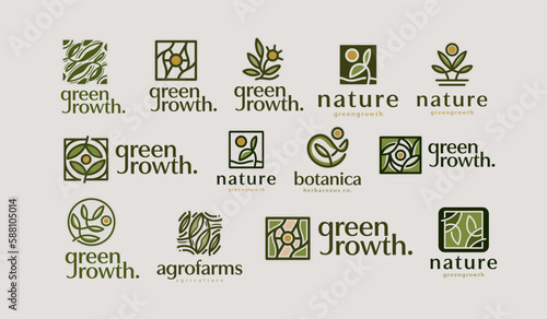 Leaf Flower Tree monoline Logo Set. Universal creative premium symbol. Vector sign icon logo template. Vector illustration