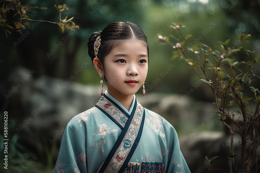 Young kimono girl with traditional, generative ai Young kimono girl with traditional, generative ai
