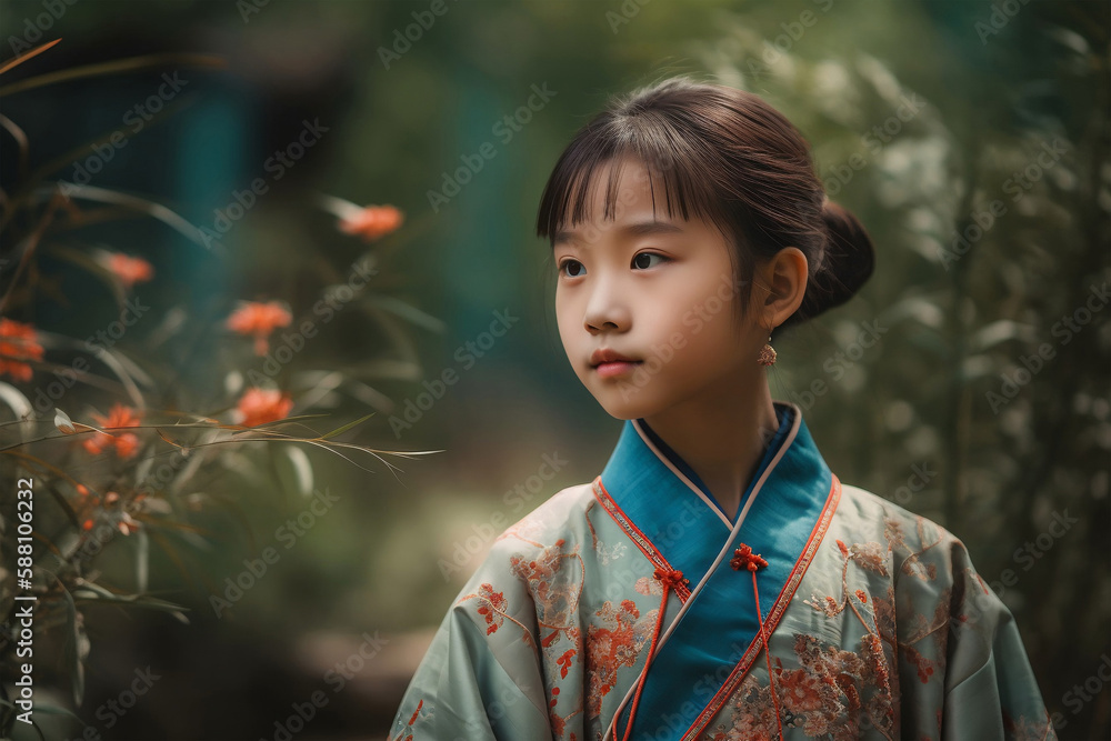 Young kimono girl with traditional, generative ai Young kimono girl with traditional, generative ai