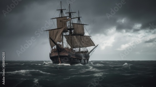 Pirate Ship in the middle of the Ocean, Generative AI