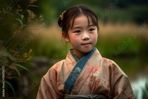 Young kimono girl with traditional, generative ai