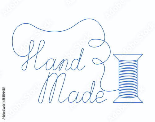 Lettering Handmade. Homework logo. Text in the form of a thread in the style of line art. Vector illustration on an isolated background.