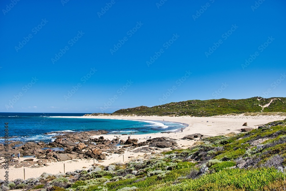 Holiday makers at the idyllic beach of Prevelly, in the Margaret River region of southwest Western Australia

