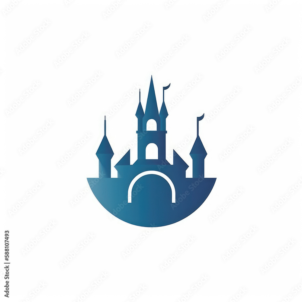 Blue magic castle icon illustration.