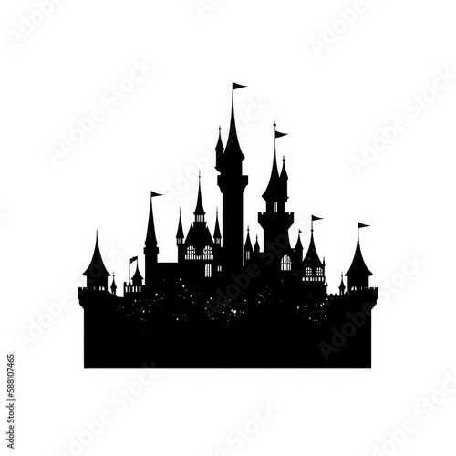 Stampa su tela Silhouette of a magic castle, black fairy tale icon illustration