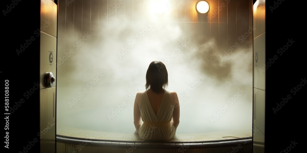 Φωτογραφία woman sitting in steam bath, concept of Relaxation and Spa Treatment, created wi