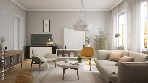 Design interior living room with sofa and armchair in pastel color  generative ai
