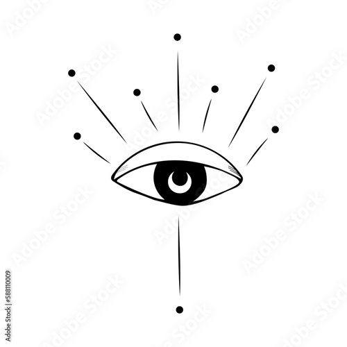 Hand drawn All seeing eye line icon. Third eye symbol. Mystical and esoteric eye. Vector illustration.