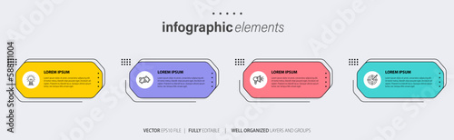 Business infographic element process template design with icons and 4 options or steps. Vector illustration. 