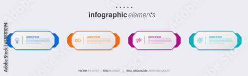 Business infographic element process template design with icons and 4 options or steps. Vector illustration.
