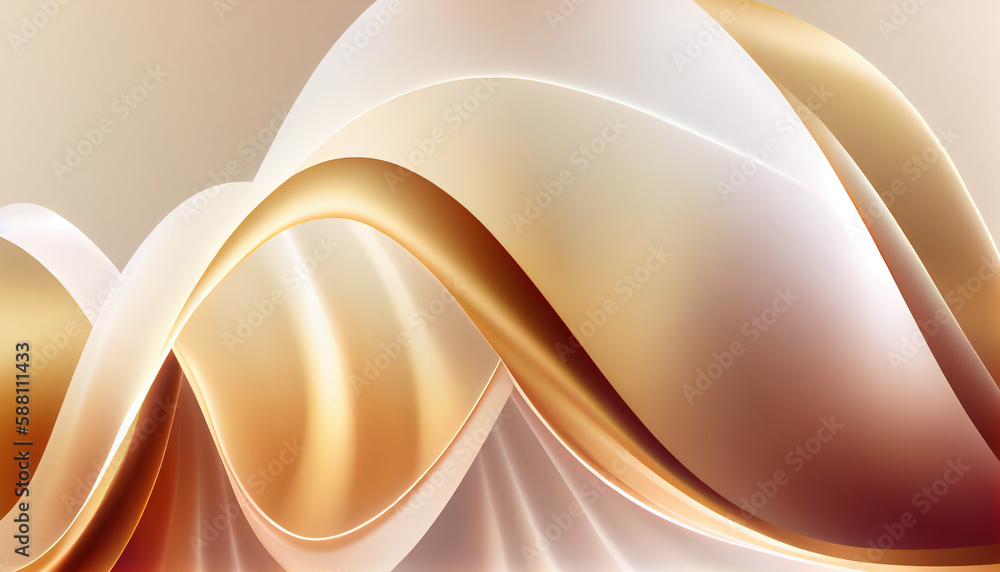 Fototapeta premium Abstract Shiny neon glass translucent wavy composition with gradient transition, elegant clean background - generative AI.