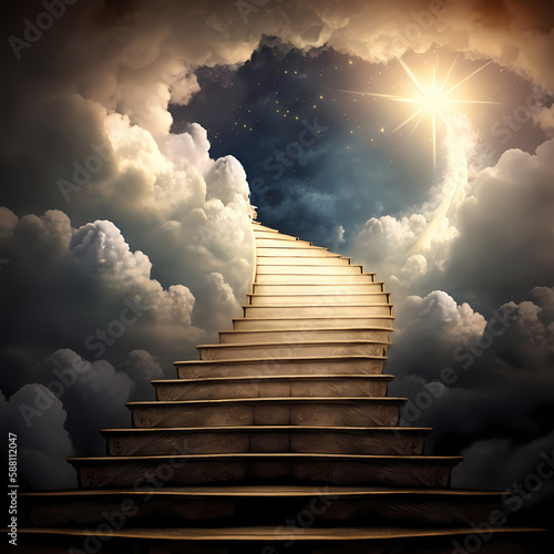 Fotografia, Obraz stairs of heaven. Generative AI