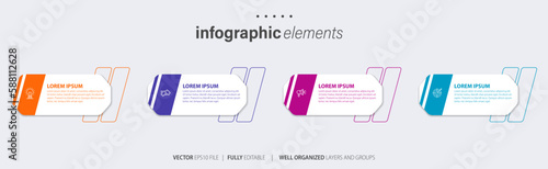 Business infographic element process template design with icons and 4 options or steps. Vector illustration.
