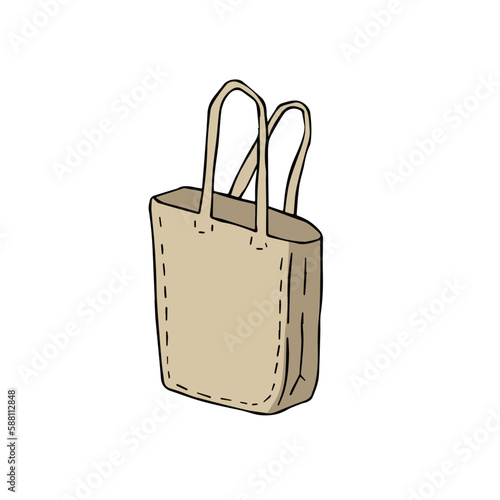 Canvas Tote bag. Cloth eco shopper. Outline cartoon illustration. Reusable Bag for Groceries