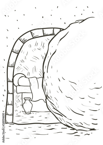 Via Crucis drawing depicting Jesus being laid in the tomb, Vector illustration